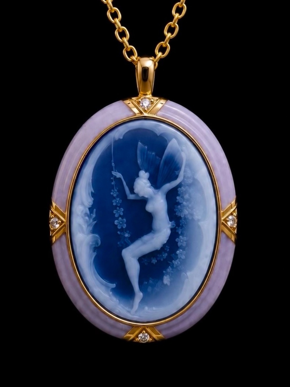 Fairy on Flower Swing~ Magic Ethereal Pixie Angel Positive Relief Cameo Necklace